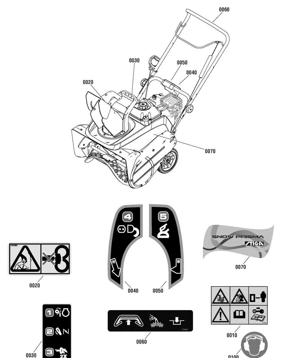 Decals Group - Remote Diagram and Parts List for 1695888-18-2805-31  Briggs and Stratton Snow Blower